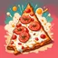 Placeholder: Vintage illustration of a surrealist over exaggerated, retro pulp fiction art style drawing of a thin triangle slice of pepperoni pizza topped generously with fresh burrata and hot honey cartoonist animation style, hand drawn, pastel color palette, gross art, pop punk, 90s anime inspired, airbrushing, post modern, horror cut, gradient chrome abberations, retro weird drawings, alien brain matter, blood spatter , scifi punk