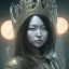 Placeholder: hitomi tanaka, long black hair, elemental face, Unreal Engine 5, highly detailed, highest quality, digital painting, complex 3d render, unreal engine render, insane detail, intricate photograph quality, magnificent, majestic, highly intricate, Realistic photography, grand hall, wicked throne, holding scepter, crown of barbwire, dark color palette, metallic, highly detailed, highest quality, digital painting