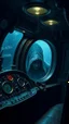 Placeholder: inside a dark submarine , paint it in the baroque style, as if the man is horrified, with complicated dashboards with many gears . A dark hooded face out side the window, scary , mysterious, 8k , high quality