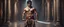 Placeholder: Hyper Realistic shirtless muscular handsome short black hair Indian King holding sword in a huge dark hallway with traditional pillars