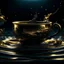 Placeholder: A surreal vision of a boundless oceanic battle, contained in the waters of a single, black teacup with golden ornament. Fierce naval battle in the teacup. Surrealistic, atmospheric, hyper realistic, ultra detailed, action shot, light reflection in water. --s 250 --style raw --c 4