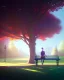 Placeholder: park mystical dream, park bench, man, woman, child, dog, trees, path, bird, sunshine, mystical, fantasy, romanticism, pastel colors, daylight, daytime, acrylic painting, detailed, soft focus,