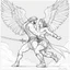 Placeholder: pencil sketch:: single line:: fantasy art, Jacob wrestling with angel.