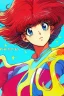 Placeholder: 1girl, retro anime, 80's, redhead,Portrait of beautiful woman, sparkling dark blue eyes,