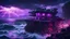 Placeholder: outpost on a cliff overlooking the stormy seas, nighttime, storms, purple light in the windows, cyberpunk style, video game scene, hyperrealistic, hyperdetailed, Unreal Engine, 8k