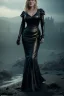 Placeholder: Kate Winslet as evil queen in black leather gown, cleavage, angry, stern look, unreal 5, octane render,cinema4d, dynamic lighting, dramatic lighting, 4k, redshift render, highly detailed, hyper realistic