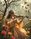 Placeholder: Gorgeous Photography Beautiful Princess playing violinist in Wild garden,flower,birds surrounding,fractal ornamentation, over detailed, gloriously full and confusing, nothing that really exists, everything made up, fantasy world, sweet briar, photography graphic art, song birds, ochre rose,rose buds, dewy morning, forest of oaks
