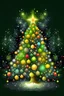 Placeholder: Drawing of beautifully decorated Christmas tree with ornaments, lights, and a shining star on top