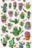 Placeholder: cute cartoon anime cactus sticker, anime style, white background color