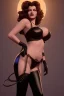 Placeholder: Rita Hayworth as evil queen in black leather, busty, cleavage, dominatrix, curvy, angry, stern look. character design by cory loftis, fenghua zhong, ryohei hase, ismail inceoglu and ruan jia. unreal engine 5, artistic lighting, highly detailed, photorealistic, fantasy