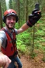 Placeholder: Red vested TF2 engineer taking a selfie at the forest