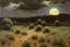 Placeholder: cloudy Night, mistery and enigmatic influence, sci-fi, rocks, vegetations, rocky arid land, people, 80's space science fiction movies influence, otto pippel, fernand toussaint, and gustave caillebotte impressionism paintings