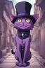 Placeholder: A purple cat wearing a black top hat in, Studio Ghibli anime art style