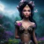 Placeholder: black skin fairy, beautiful portrait, flowery landscape