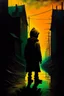 Placeholder: A surreal homeless child wander in the style of Zdzislaw Beksinski, and Yves Tanguy, , dark luminous colors and aesthetic.