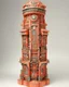 Placeholder: A light rosy orange colored mechanized fortress designed in pacific Northwest totem poles painted by Qiu Ying