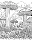 Placeholder: coloring page of mushroom world landscape, use clean lines and leave plenty of white space for coloring, simple line art, clean and minimalistic line