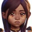 Placeholder: Portrait of an adorable chocolate skinned warlock little girl with brown hair by Jim