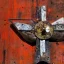 Placeholder: an abstract painting of rusted metal and flowers, sun set shinny mirror baby, rust, scaffolding, iron cladding, decay, mixed media, textured, anatomically correct, beautiful perfect face, sharp focus, highly detailed