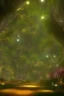 Placeholder: Canopy view tropical forest at night, with each tree emitting differrence colours bioluminiscene