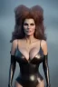 Placeholder: Raquel Welch as evil queen in black leather, leather, busty, cleavage, angry, stern look. character design by cory loftis, fenghua zhong, ryohei hase, ismail inceoglu and ruan jia. unreal engine 5, artistic lighting, highly detailed, photorealistic, fantasy