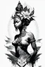 Placeholder: black and white illustration in a tattoo style of the oshun divinity for a stencil tattoo in a white background