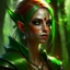 Placeholder: dnd, artistic, illustration, artstation, elf, bright green hair, green eyes, warrior, portrait