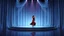 Placeholder: modern stage with gray-blue theme artistic decoration , color full dynamic lighting, a beautiful lady in modern maxy dark dark red dress with shining silver jwells dancing, 3D recursive fractal structure animating background