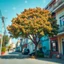 Placeholder: Photograph hasselblad h6d400c --ar 85:128 --v 6.0 of a fake street, tree, tiltshift, 3d deep field, galaxies and planets, odd, abstract, expressionist style, colorful holiday