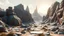 Placeholder: rocky landscape that looks futuristic with futuristic lighting, realistic rendering