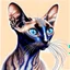 Placeholder: beautiful blue eyed, tall ,long legged, slender, elegant, sophisticated, sphynx-like chocolate point siamese cat expressionism pointillism style