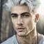 Placeholder: A stunningly detailed (((headshot portrait))), capturing the essence of a young man in his 20s with silver hair and piercing gray eyes, exuding a sense of confidence and protection