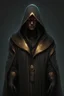 Placeholder: A mysterious gentleman in a black hooded cloak gazing at the viewer in wonder, masterpiece, dystopian, sci-fi, extremely detailed, digital painting, sculpted in zbrush, artstation, concept art, smooth, sharp focus, illustration, chiaroscuro lighting, golden ratio, incredible art by Artgerm and Vincent di Fate