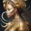 Placeholder: Sango fantasy, fantasy magic, intricate, sharp focus, illustration, highly detailed, digital painting, concept art, matte, art germ and Paul Lewin and Kehinde Wiley, masterpiece silver elephant head bronze Buddha Asian African girl nice breast Hawaiian hair turquoise golden waves