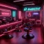 Placeholder: inside modern barber shop, neon lights, 8k, extremly detailed,luxus, wohlhabend, cinema4d, 3d render, creative, complex