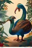 Placeholder: John James Audubon-like illustration of a fully uncropped Dodo bird and a Platypus in a chinoiserie landscape of warm yellows, warm reds, and warm blues