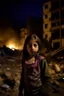 Placeholder: Palestinian girl , Destroyed Buildings , with a Explosions, at night