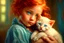 Placeholder: young red haired child with blue eyes lovingly cradles a regal blue eyed Siamese kitten in her arms, the two of them exuding an air of peace and grace. Modifiers: Award winning photography fantasy oil on canvas photorealistic very attractive dynamic lighting fantastic view ultra detailed cinematic postprocessing VRay neon Iridescent aesthetically perfect facial features Tesselated