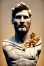 Placeholder: Realistic image, Roman sculpture made in white marble with gold veins, Lionel messi with gold laurel leaves crown, decorative star on the chest, waist up portrait,marble material, gold ornaments, Renaissance style, sun rays background, epic, celestial, cinematic lighting, God lights, 4k resolution, smooth details, soft lighting, unreal engine 5, art station, substance 3d.