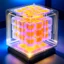 Placeholder: a futuristic translucent neurocube, inside the cube there are partitions made of honeycomb plates