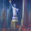 Placeholder: Steampunk scene of futuristic Liberty Statue of New York, masterpiece ,galaxian sci-fi portrait ,in the style of John Berkey