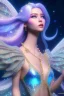 Placeholder: woman glitter blue fairy in a galactic ambiance, long blue hair, detailed gorgeous smile, delicate colors in the foreground, full of details, smooth, light effect，vaporwave colorful, smooth, extremely sharp detail, finely tuned detail, ultra high definition, 8 k, unreal engine 5, ultra sharp