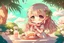 Placeholder: cute chibi girl eating in the paradise