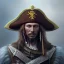 Placeholder: pirate Captain wielding a sandstone rapier and sandstone dagger. Wearing a hat with an impressive feather and with a brutal scar across his neck, fantasy D&D character, portrait art by Donato Giancola and Bayard Wu, digital art, trending on artstation, 4k