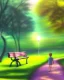 Placeholder: park mystical dream, park bench, man, woman, child, dog, trees, path, bird, sunshine, mystical, fantasy, romanticism, pastel colors, daylight, daytime, acrylic painting, detailed, soft focus,