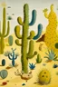 Placeholder: A pale yellow desert with cactus designed in German folk art painted by Joan Miro
