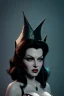 Placeholder: Lana Turner as evil queen in black leather, leather, busty, cleavage, angry, stern look. character design by cory loftis, fenghua zhong, ryohei hase, ismail inceoglu and ruan jia. unreal engine 5, artistic lighting, highly detailed, photorealistic, fantasy