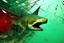 Placeholder: sharky structural glitch, arafed zero-composition, impossible intersection of exploding rusty scrap metal and glass fragments. Arafed tectonic shark geometry with uncanny negative space, Shark storm vibe. Ultrafade random bleak colors: watery pale light green, black, yellow, red. perspective broken, photographic texture but zero logical form. Fragmented, unnerving, anti-symmetry