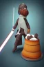 Placeholder: sponge cake filled with chocolate topped with a marzipan Jedi holding a lightsaber