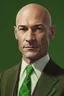 Placeholder: realistic Portrait of a man in his late forties. He wears a brown suit and a green tie and he is bald. he looks like a politcian